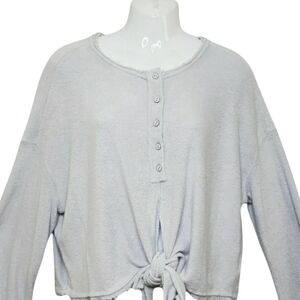 Free People Emma Henley  Slouchy Terry Knit Cropped Top Women's Large  Blue Grey